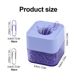 MultiBey New Two-color Paper Clips in Elegant Magnetic Frosted Square Clip Holder, 28mm, 130 Clips per Box (Lilac)