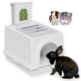 HOP Rabbit Litter Box, Less Mess with Built-in Hay Feeder Designed for Rabbits/Bunnies. Includes Removable Cover and Pan. BPA-Free and Dishwasher Safe. Cat, Guinea Pig and Chinchilla Friendly Too.