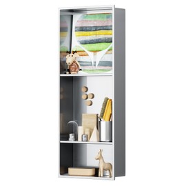 BWE Black Shower Niche 12" X 30" Stainless Steel Bathroom Niche for Shower Wall NO Tile Needed 3-Tier Recessed Niche for Bathroom Storage,Over Mount Installation