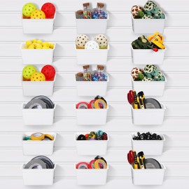 Unittype 18 Pcs Slat Wall Bins Slat Wall Accessories Slatwall Storage Bins Plastic Slat Wall Containers Slat Wall Organizer for Garage Craft Room Tool Shed Workshop(White)