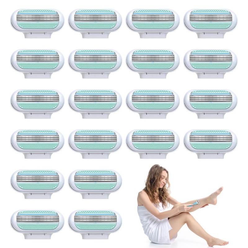 20 Refill Blades for Women, 3 Blades with Lubricating Strips,
