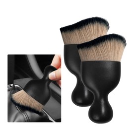 Gasedin 2 PCS Car Interior Cleaning Brush, Soft Bristle Curved Detailing Brush Crevice Dust Removal Tool, Sweeping Dusting Brush for Dashboard Air Conditioner Vent, Car Accessories (Brown&Black)