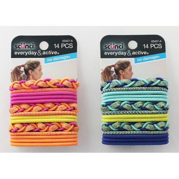 Scunci 2042703A048 Space Dye Braid And No Damage Elastics Assorted Colors 14 Pack