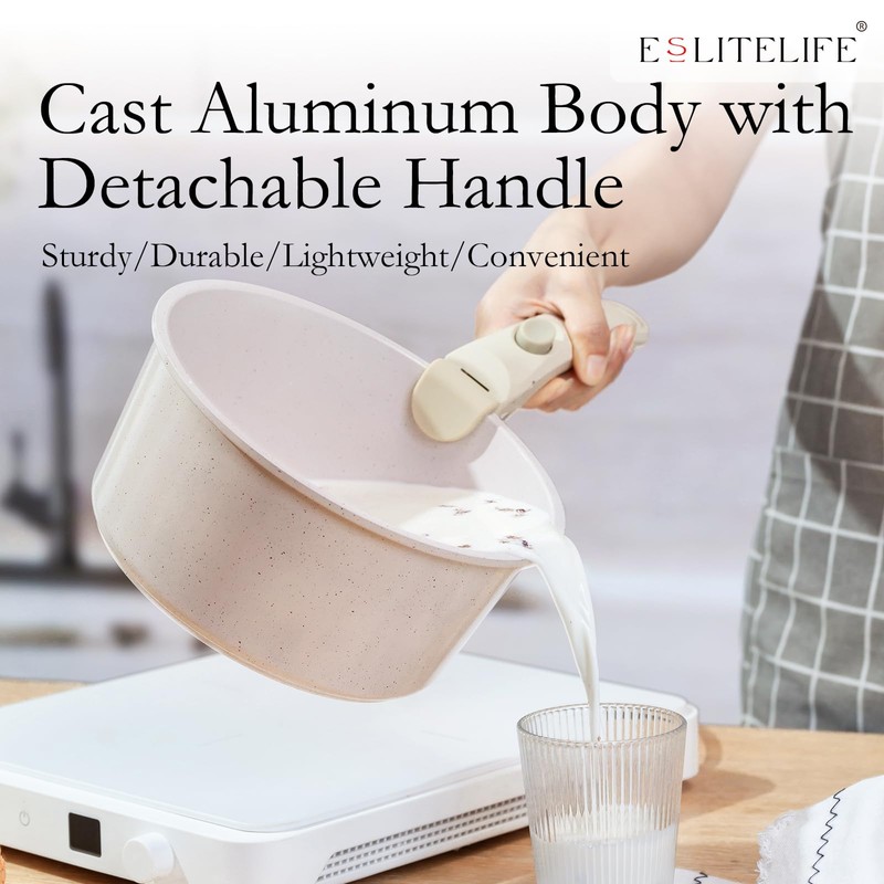 ESLITE LIFE Nonstick Cookware Sets with Detachable Handle,Ceramic Coating Pots