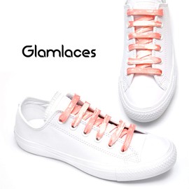 Glamlaces Flat laces for sports shoes and trainers, glitter flat laces, 120 cm long and 8 mm wide, extra tear-resistant, premium quality, designed in Germany, pink/white