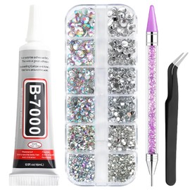 2800PCS Rhinestones Bedazzling Kit - 15ml B7000 Rhinestones Glue, 6 Sizes Silver AB Crystal Gems, Rhinestone Picker Pen & Tweezers for Nail Art, DIY Crafts, Clothing, Tumblers