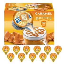 Coffee Creamer Single Caramel Macchiato (192 ct.), as a gift 20 wooden coffee stirrers wrapped in paper.
