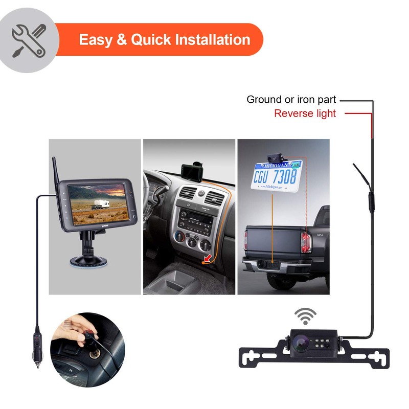 Wireless Backup Camera System, IP69 Waterproof Wireless License Plate Rear