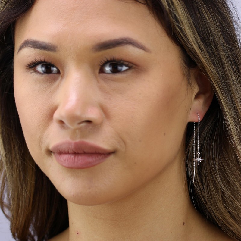 Sterling Silver Star Wreath Clear CZ Crystal Dangle Pull Through