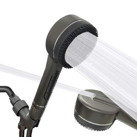 KAYOJU High Pressure Shower Head, One-Hand Control 4-Mode Handheld Showerhead with Filter for Hard Water, Built-in Power Wash for Pet/Bath Clean, with Hose & Bracket (Gray)