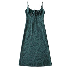 Omoone Womens Floral Dress Low-Cut Square Neck Spaghetti Strap Tie Bodycorn 90s Y2k Sun Dresses (01Green, Small)