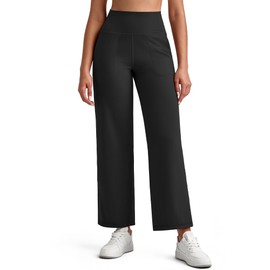 G4Free Wide Leg Yoga Pants for Women,High Waist Soft Comfy Ankle Length Casual Pants with Pockets Stretch Loose Athletic Lounge Trousers(Black,L,27")