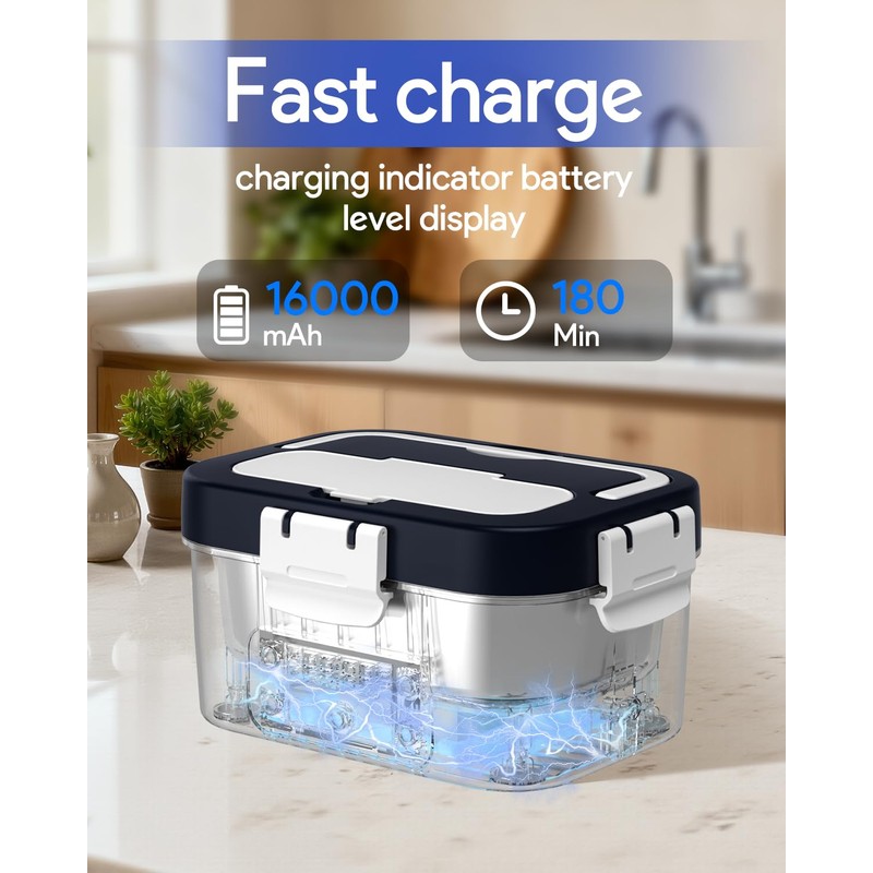 Gorgeous Cordless Electric Lunch Box, 6.7 Cups Smart Timer Auto