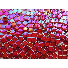 CHICSHIS 0.66lbs Ruby Red Iridescent Mosaic Tiles, 3/8" Square Glass Pieces With Smooth Edges, Ideal for Making Supplies, Small Colored Glass Tiles for DIY Coaster Projects