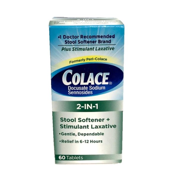 Colace 2-in-1 Stool Softener + Stimulant Laxative, 60 Tablets (Pack of 5)