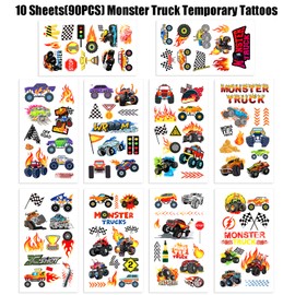 90 PCS Monster Trucks Temporary Tattoos, Monster Trucks Party Favors Supplies Birthday Decorations Monster Trucks Tattoo Stickers for Kids Boys Girls Gifts Goodie Bags Fillers Prizes Rewards