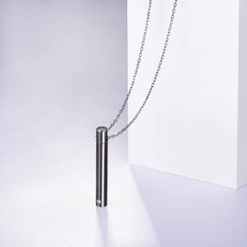 Bar Urn necklace for ashes 925 Sterling Silver Simple cylinder Memorial Keepsake Minimalist Cremation Jewelry pendant necklace for men(Black)
