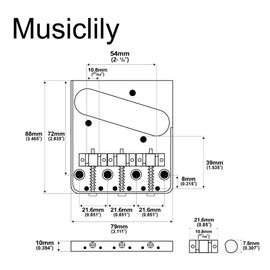 Musiclily Ultra 54mm(2-1/8 inch) Compensated 3-Saddle Vintage Telecaster Bridge with Full Solid Aluminum Plate for Tele Style Electric Guitar, Chrome
