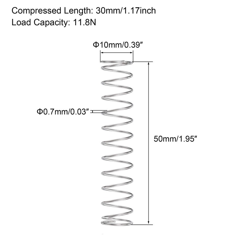 TA-VIGOR 10Pcs Extended Compressed Spring, 10mm OD,0.7mm Wire Size,50mm Length