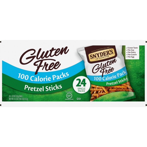 Snyder's of Hanover Gluten Free Pretzel Sticks, 100 Calorie Individual Packs, 24 Count