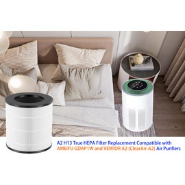A2 Replacement Filter Compatible with AMEIFU GDAP1W and VEWIOR A2 (ClearAir-A2) Air Purifiers, 4 IN 1, H13 True HEPA filter & High efficiency activated carbon & Pre-Filter, 2 Pack