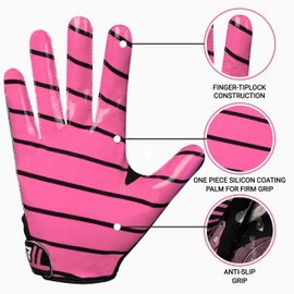 Beast AT Least Guantes de fútbol para jóvenes: Guantes Adhesivos de Receptor Ancho para Guantes de fútbol de Alto Rendimiento, Material Transpirable (BAL-01) (Rosa, Juvenil M/Adulto XS)
