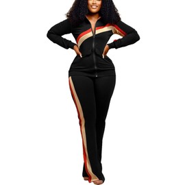 Two Piece Outfits for Women Long Sleeve Lounge Pants Sets Tracksuit Sweat Suits Workout Jogging Sets Black