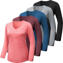 BALENNZ Long Sleeve Workout Shirts for Women V Neck Moisture Wicking Quick Dry Gym Athletic Top Shirts,Medium