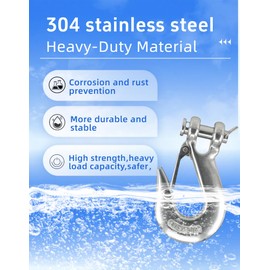 MAMDAFAON 1/2 Inch Safety Chain Hook with Latch,Heavy Duty Clevis Slip Hook Lifting Hook Winch Hook Tow Hook for Chain,304 Stainless Steel Crane Grab Hook Trailer Chain Hook,Capacity 3000Lbs