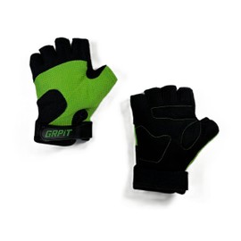 GRPiT Kids Gloves for Biking, Scootering & Playground Fun – Half Finger Padded Bike Gloves for Boys & Girls – Ages 5 to 12 – Comfortable, Durable, Adjustable Fit (Green, 11/12, Right/Left)