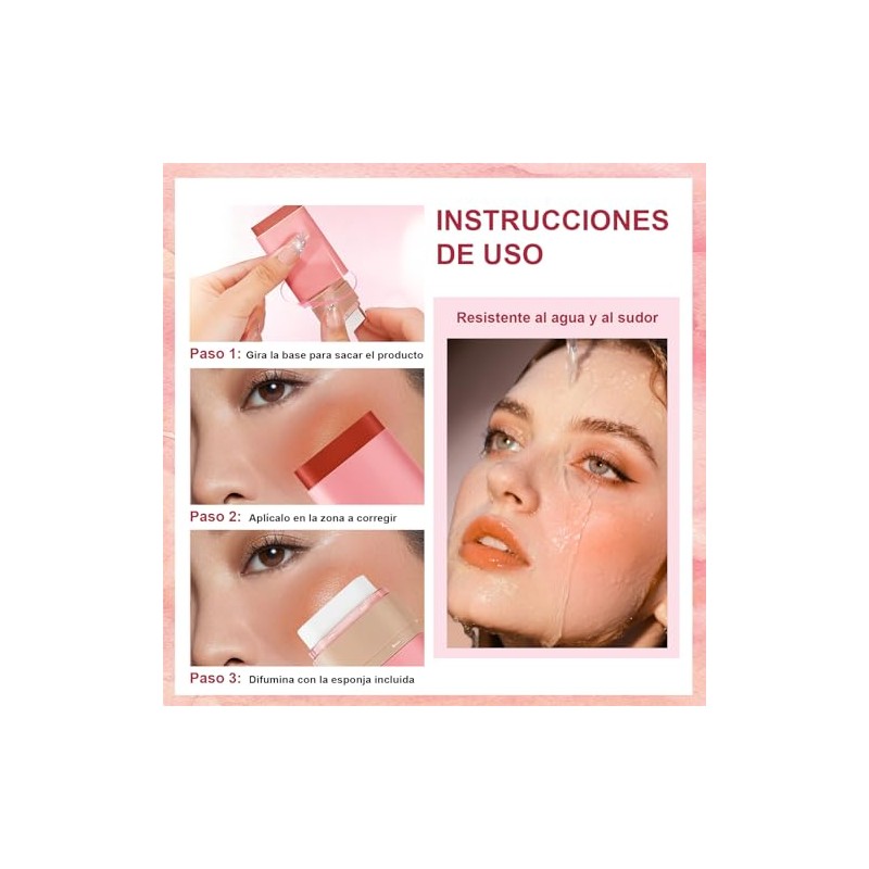 Rubor Multifuncional en Crema con Esponja Incorporada, 3 en 1