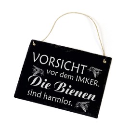 Weatherproof Slate Sign with Bees Motif "Vorsicht vor dem Imker" Motif [German Language]