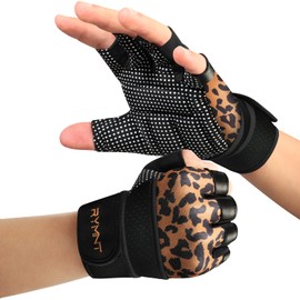RYMNT Workout Gloves with Weight Lifting Wrist Wrap,Vented Cushioned Palm & Extra Grip for Men Women Gym,Weightlifting,Crossfit Training,Fitness,Exercise,WODs,Pullups.Leopard-Large