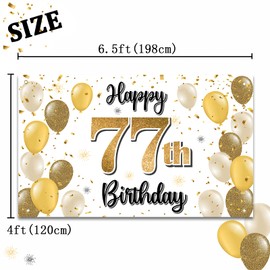 LASKYER - Pancarta grande con texto en inglés "Happy 77th Birthday", diseño con texto en inglés "Cheers to 77 Years Old Birthday Home Wall", decoración de fiesta de cumpleaños 77.