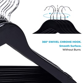 JS HANGER Wooden Coat Hangers, 20 Pack High Grade Wood Suit Hangers with Non Slip Pant Bar - Extra Smooth and Splinter Free Black Finish