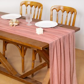 Socomi Cheesecloth Table Runner Rose Gold Summer Gauze 120 Inch Rustic Boho Cheese Cloth Runner for Wedding Party Baby Bridal Shower Centerpiece Decoration Holiday Home Decorations