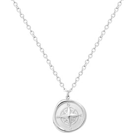 Jude Jewelers Collar con dije de brújula de acero inoxidable, Metal, Circonia cúbica