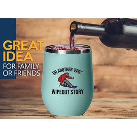 Luxe Gifting Snowboarding Teal Edition Wine Tumbler 12oz - Wipeout story. - Ski Snowboard Goggles Snowboarder Skiing Snowboarding Gift Skiers Hiking Mountain