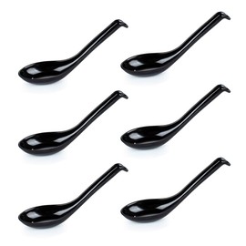 6Pcs Soup Spoon Ramen Noodle Soup Ladle Black Soup Spoons Sturdy and Durable Asian Dinner Spoon Easy Clean Dishwasher Safe