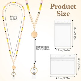 Geyoga Pencil Teacher Lanyard with ID Badge Holders, Retractable Lanyards for ID Badges Keys, Boho Wood Silicone Beaded Necklace and 2 Clear Card Holders for Women Nurses School Office Worker