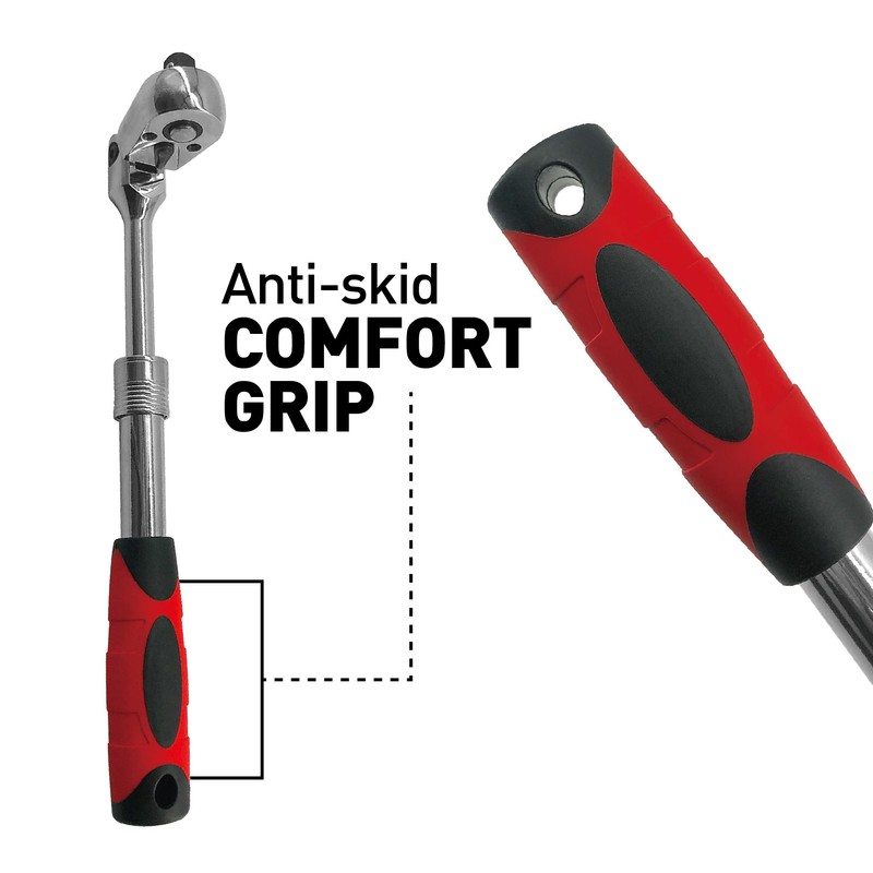 MacWork 1/2-Inch Drive Telescoping Ratchet, 72 Teeth Quick-Release, Reversible Flex