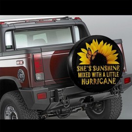 Spare Tire Cover Butterfly and Sunflower She is Sunshine Wheel Protectors Waterproof Dust-Proof Wheel Covers Universal Fit for SUV Truck Trailer RV Camper Travel Trailers 15 inch