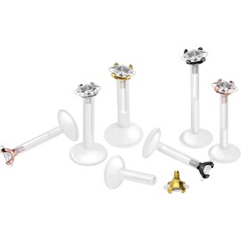 PIERCINGLINE PTFE Labret with Internal Thread, Titanium Attachment, Edged Crystal Drops, Piercing Lip, Nose, Ear, Helix, Choice of Colours and Sizes, PTFE / titanium (grade 23)