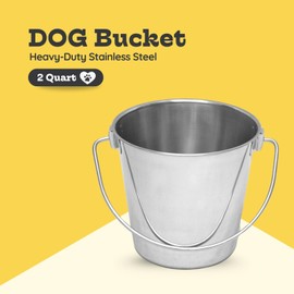 AASPIRE PETS Heavy Duty Stainless Steel Dog Bucket 2 Quarts - Durable Food & Water Round Pail with Handle - Buckets for Dogs, Cats, Kennels, Cages, Critter Crates and Multi Purpose Pet