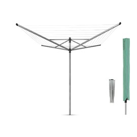Brabantia Brabantia Lift-O-Matic Outdoor 4 Arm Clothesline (197 ft/? 1.8") Height Adjustable, Folding Clothes Drying Rack + Ground Spike & Cover (Gray)