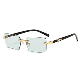 2023 New Rimless Sunglasses Rectangle Fashion Popular Women Men Shades Small Square Sun Glasses For Female Male Summer Traveling Oculos(Color:Green)