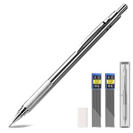 Mechanical Pencil 0.5mm 2B Metal Propelling Pencil with 8 Case Lead Refills & 4 Erasers for Writing Drafting Sketching