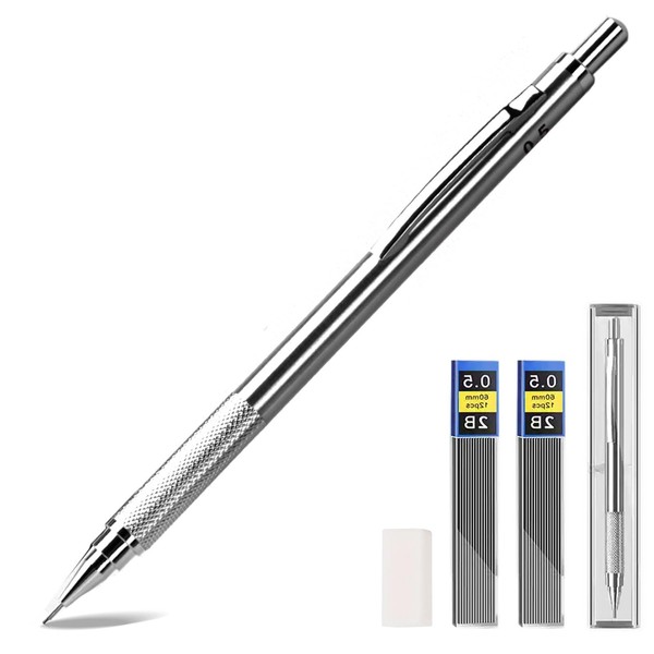 Mechanical Pencil 0.5mm 2B Metal Propelling Pencil with 8 Case