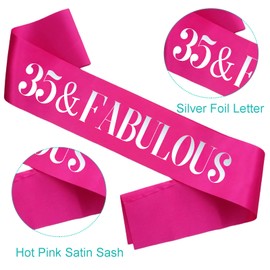 KETAOO 35 & Fabulous Birthday Sash, Hot Pink Foil '35 & Fabulous' Silver Satin 35th Birthday Sash for Women Birthday Party Favors Decorations Gifts