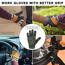 GLOSAV Thin Work Gloves for Men, Synthetic Leather Working Gloves for Construction Outdoor, Firm Grip, Touch Screen (Medium, Brown)